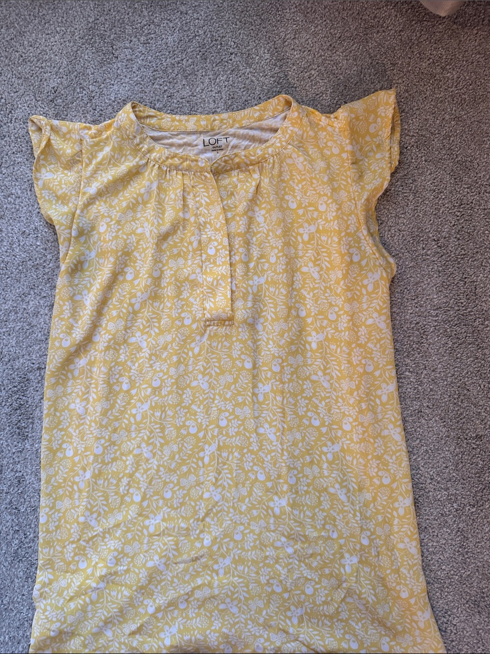 LOFT Yellow Floral Flutter-Sleeve Blouse